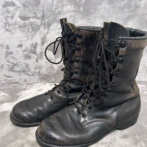 Rugged Black Leather Military Grunge Combat Lace-Up Boots